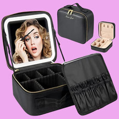 Travel Makeup Bag with Built-In LED Mirror